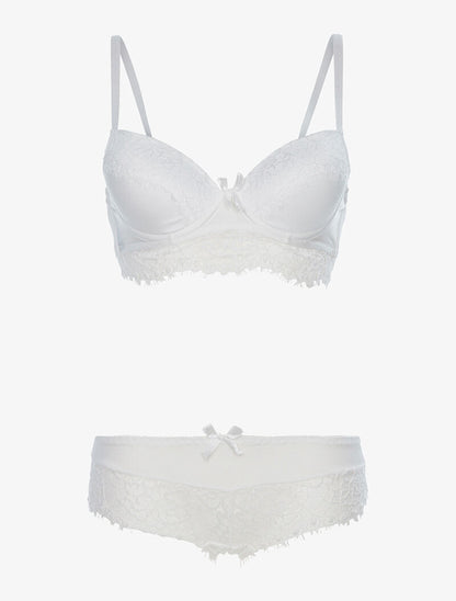 Ensemble à bordure dentelle et culotte - blanc - 3