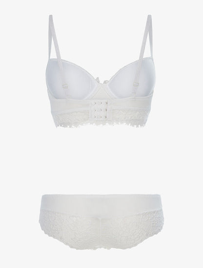 Ensemble à bordure dentelle et culotte - blanc - 2