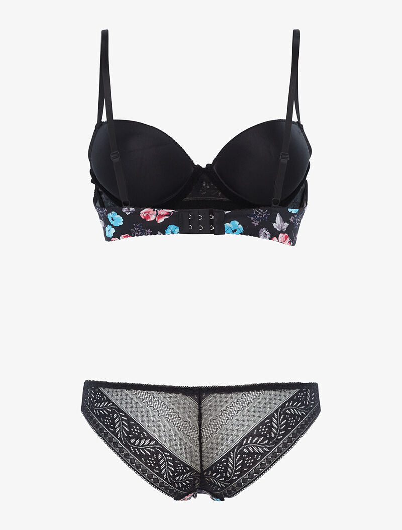 Ensemble imprimé floral et culotte - noir - 2