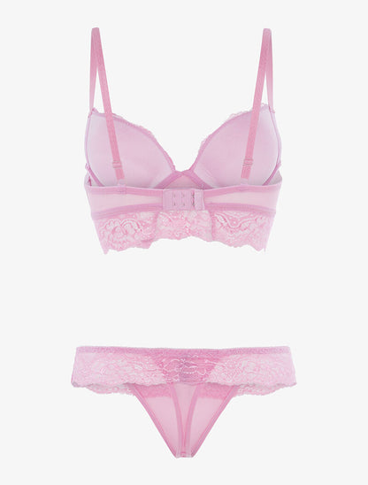 Ensemble soutien gorge bustier en dentelle et string - rose - 2