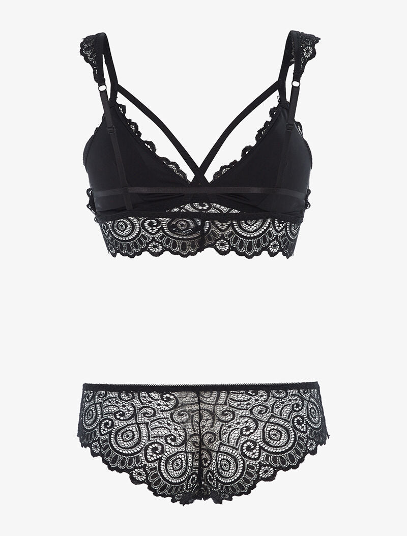 Ensemble à dentelle romantique et tanga - noir - 2