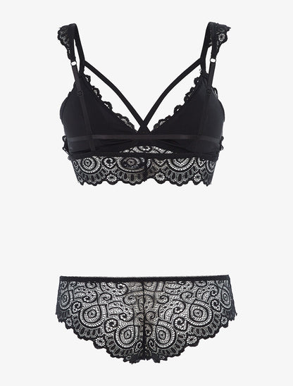 Ensemble à dentelle romantique et tanga - noir - 2