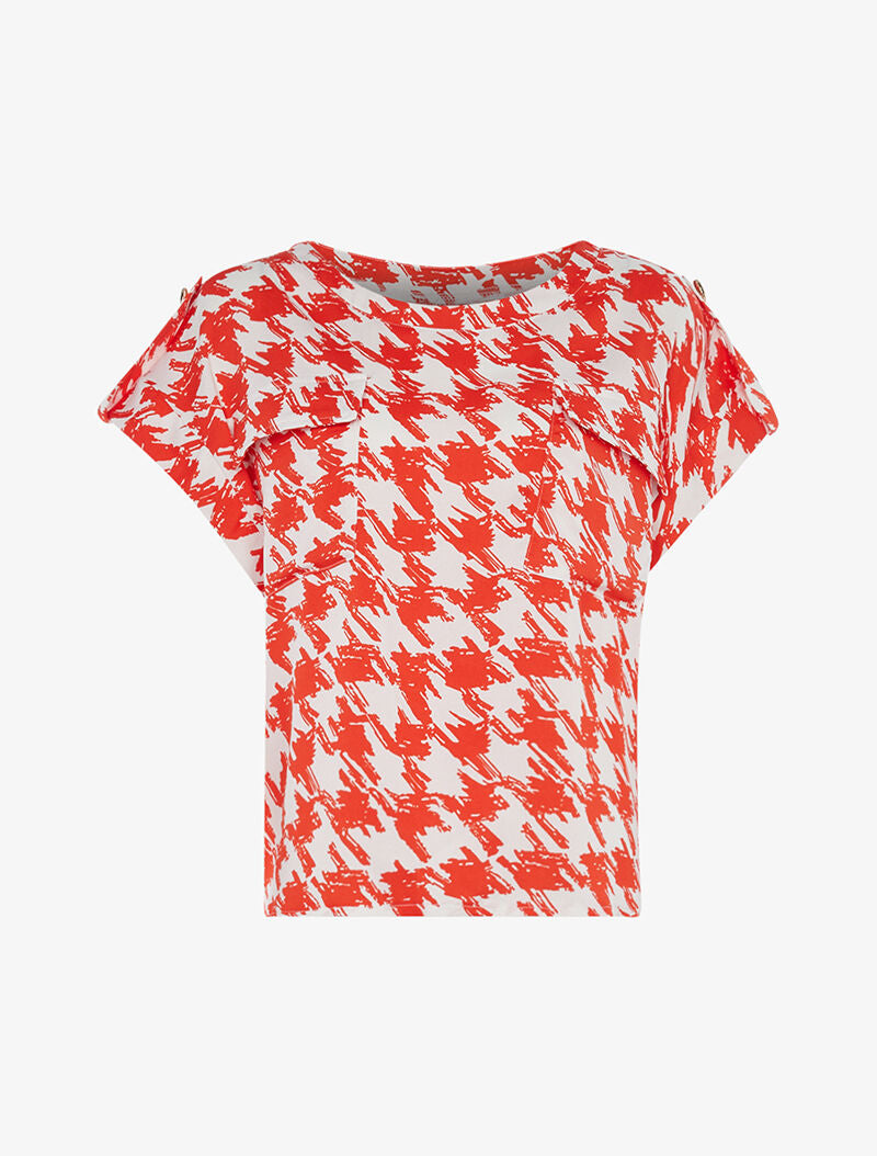 Top ample à imprimé pied de poule graphique - rouge/écru - 3