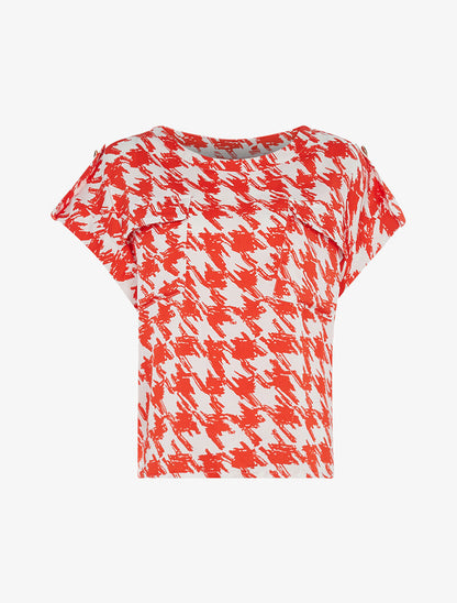 Top ample à imprimé pied de poule graphique - rouge/écru - 3