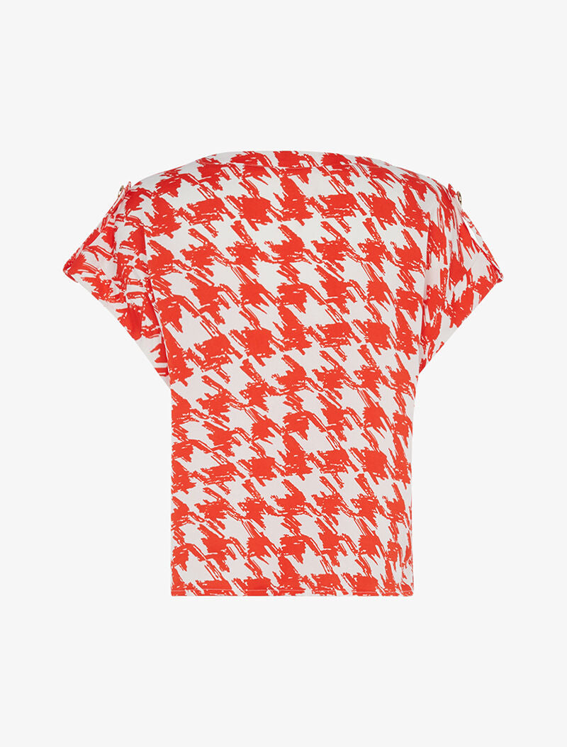 Top ample à imprimé pied de poule graphique - rouge/écru - 2