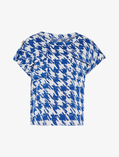 Top ample à imprimé pied de poule graphique - bleu électrique/écru - 3