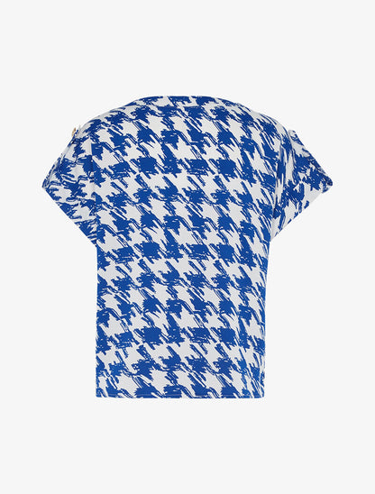 Top ample à imprimé pied de poule graphique - bleu électrique/écru - 2