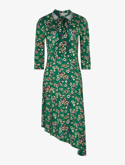 Robe fleurie bas asymétrique et fendu - vert - 3