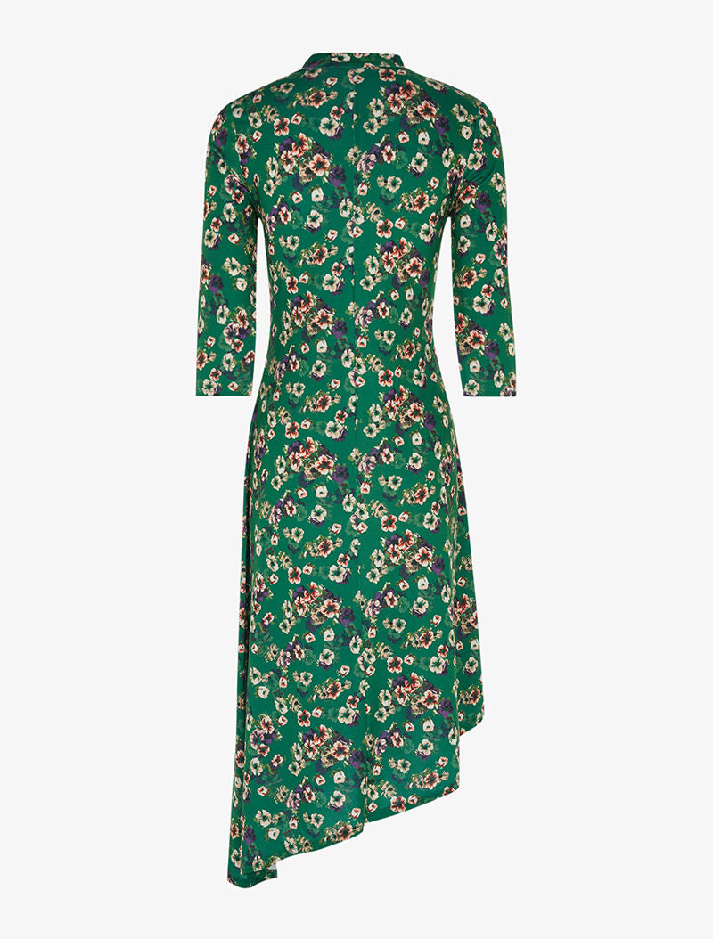 Robe fleurie bas asymétrique et fendu - vert - 2
