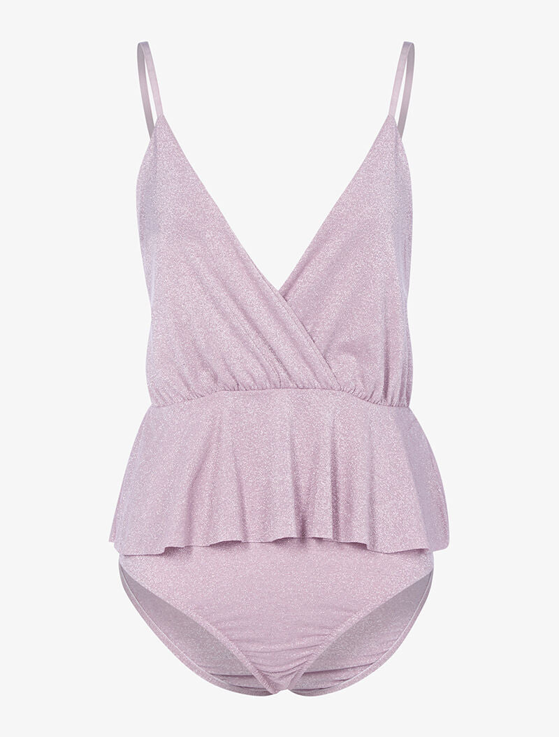 Body pailleté à taille volantée - rose - 1