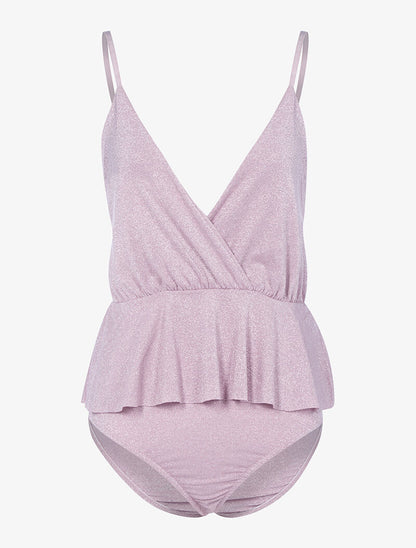 Body pailleté à taille volantée - rose - 1