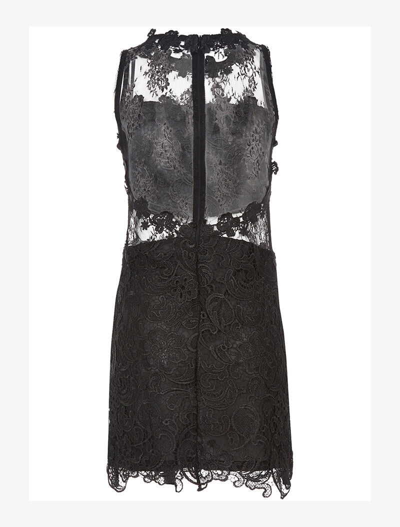 Robe dentelle ventre à bande transparente - noir - 2