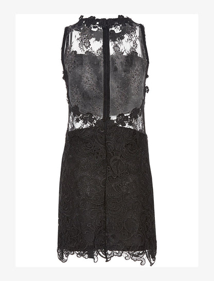 Robe dentelle ventre à bande transparente - noir - 2