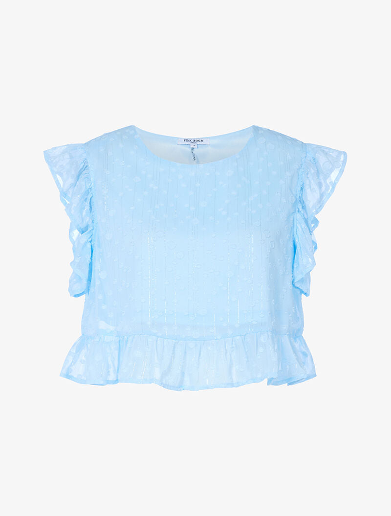 Crop top à bords volantés - bleu ciel - 1