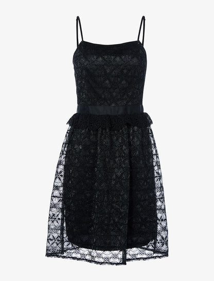 Robe irisée en dentelle et crochet - noir - 1
