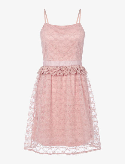 Robe irisée en dentelle et crochet - vieux rose - 1