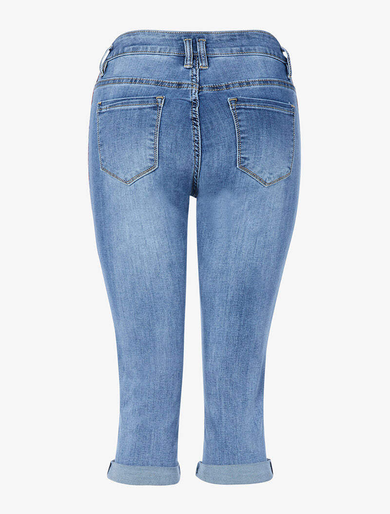 Pantacourt denim à bandes sport - denim clair - 2