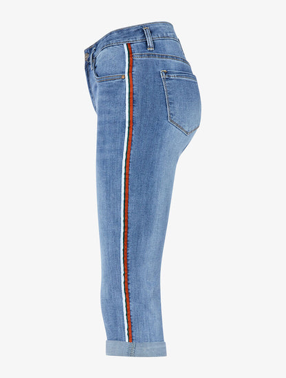 Pantacourt denim à bandes sport - denim clair - 3