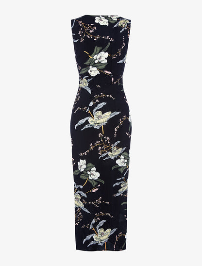 Robe longue cache-coeur à fleurs - noir - 2