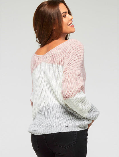 Pull asymétrique tricolore - rose/gris/ecru - 2