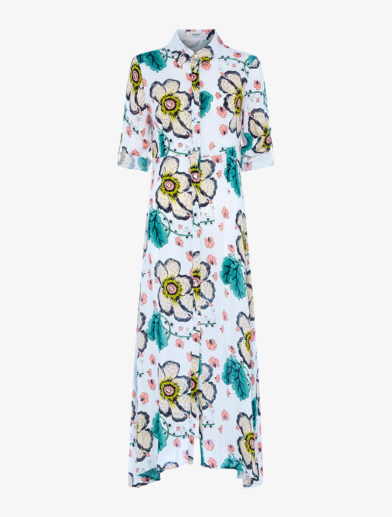 Robe longue cintrée à imprimé grandes fleurs - ecru - 3