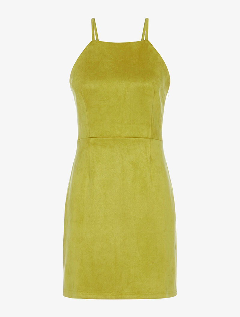 Robe en suédine dos à corsage - jaune anis - 1