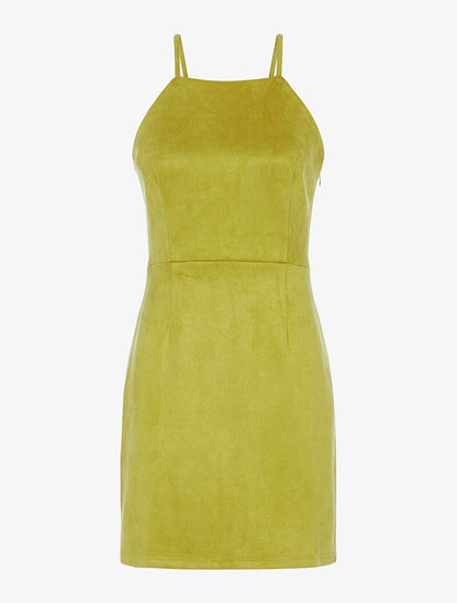 Robe en suédine dos à corsage - jaune anis - 1