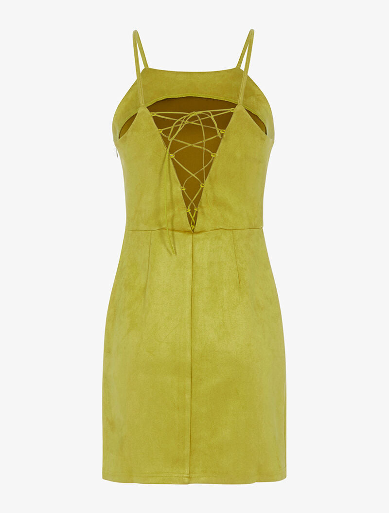 Robe en suédine dos à corsage - jaune anis - 2