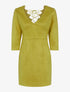 Robe en suédine à dos ouvert et bord dentelle - jaune anis - 3