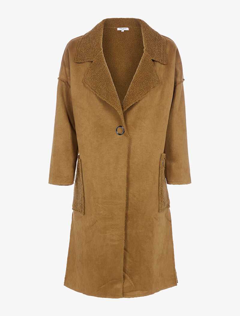 Manteau effet daim à poches moumoute - camel - 4