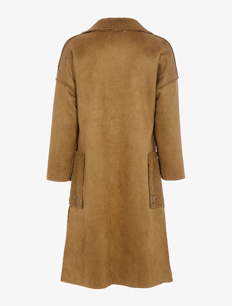 Manteau effet daim à poches moumoute - camel - 2