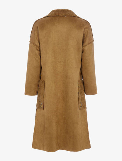 Manteau effet daim à poches moumoute - camel - 2