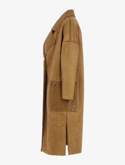 Manteau effet daim à poches moumoute - camel - 3