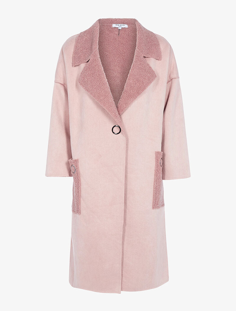 Manteau effet daim à poches moumoute - rose - 4