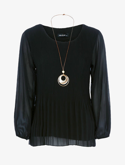 Top ample en voile plissé - noir - 3