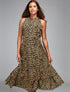 Robe longue léopard nuque à nouer - beige - 4