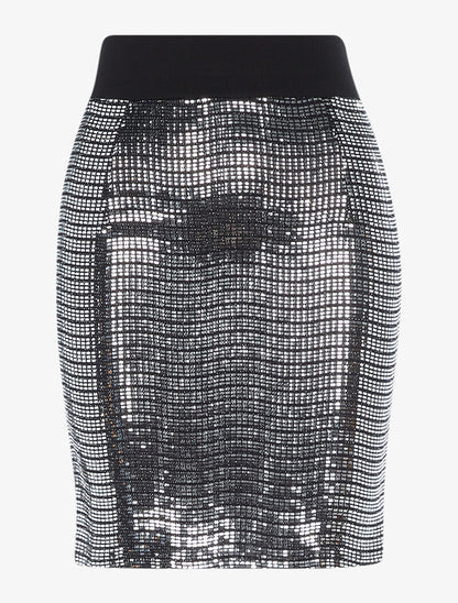 Jupe droite à facettes - argent/noir - 1