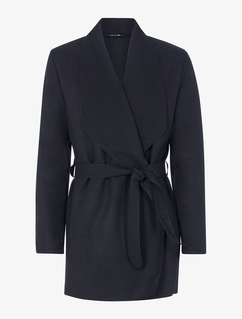 Veste fine ceinturée en feutrine - noir - 3