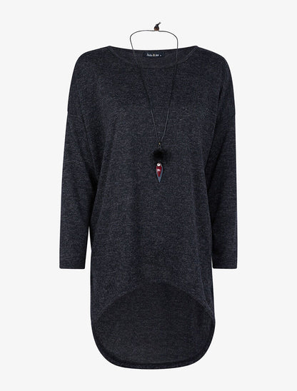 Tunique chinée à dos long - noir - 1