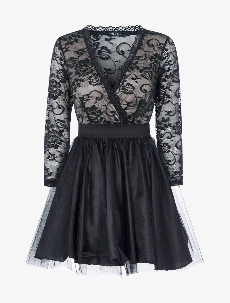 Robe de soirée à bas bouffant et buste en dentelle - rose/noir - 1