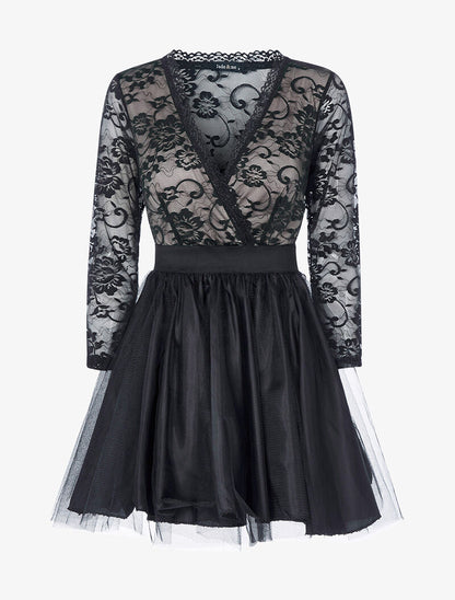 Robe de soirée à bas bouffant et buste en dentelle - rose/noir - 1