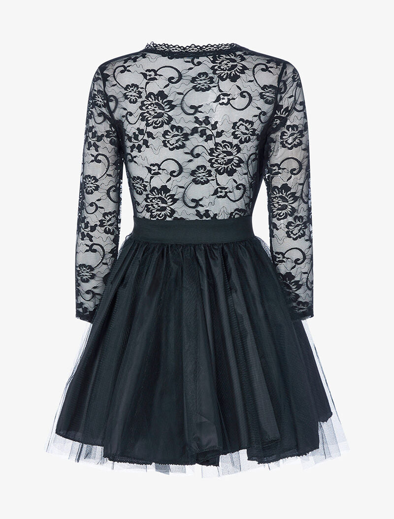 Robe de soirée à bas bouffant et buste en dentelle - rose/noir - 2