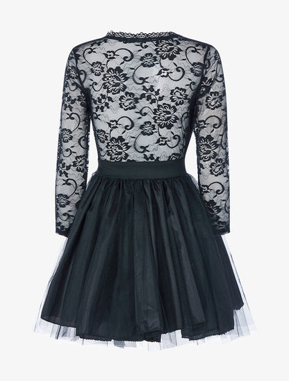 Robe de soirée à bas bouffant et buste en dentelle - rose/noir - 2