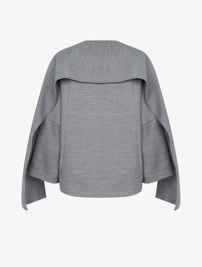Manteau style cape à châle - gris - 2