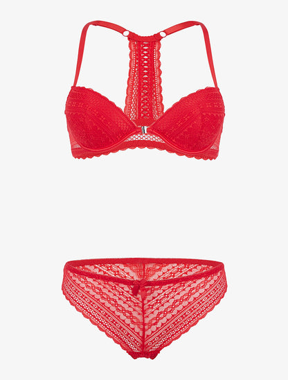 Ensemble en dentelle et dos nageur - rouge - 3