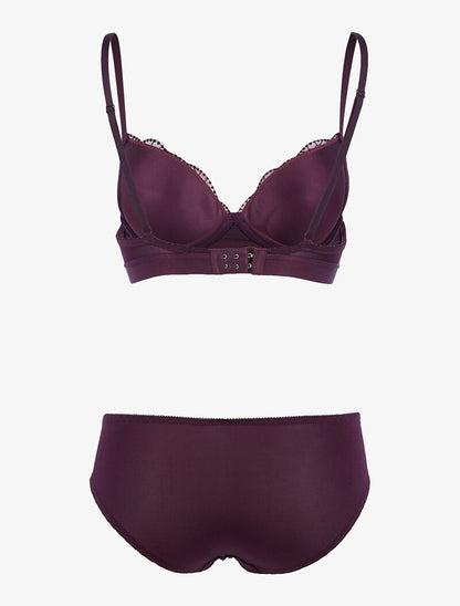 Ensemble à empiècement broderie fleurie - violet - 2