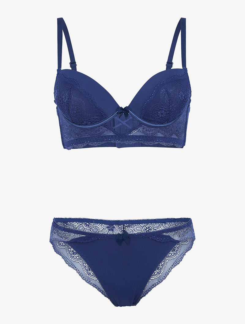 Ensemble bustier à empiècements dentelle - marine - 1