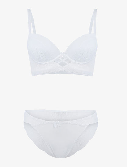 Ensemble bustier à empiècements dentelle - ecru - 1