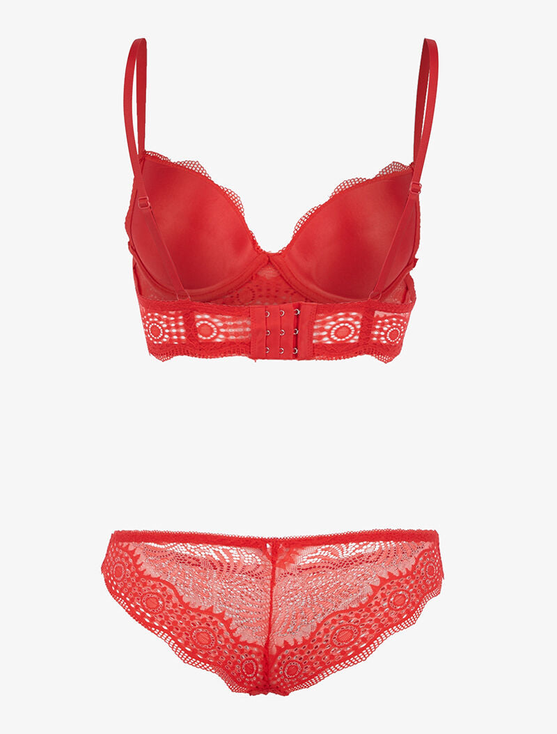 Ensemble bustier à empiècements dentelle ajourés - rouge - 2