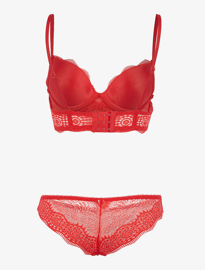 Ensemble bustier à empiècements dentelle ajourés - rouge - 2